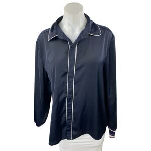 Saylient Women's Blue Collar Long Sleeve Button Down Classic Shirt Blouse Top M